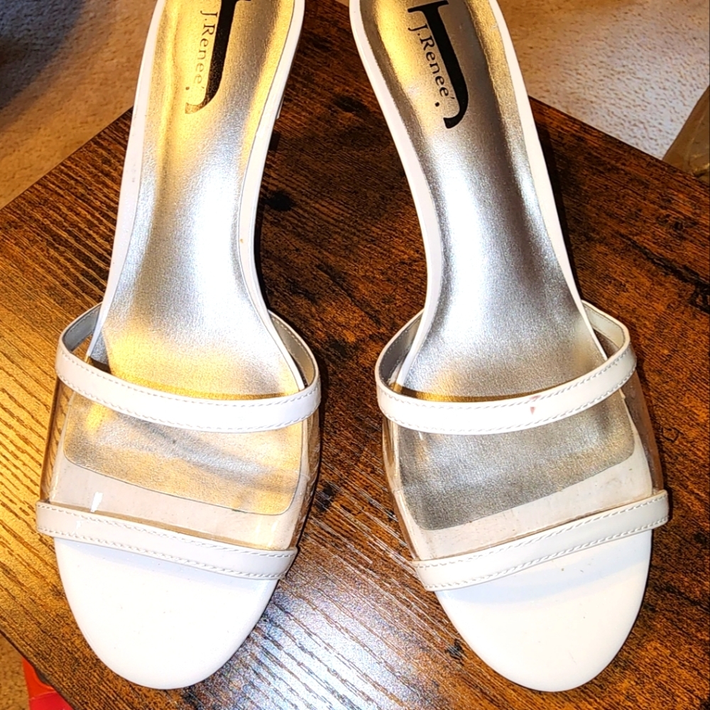 White mules kitten heels